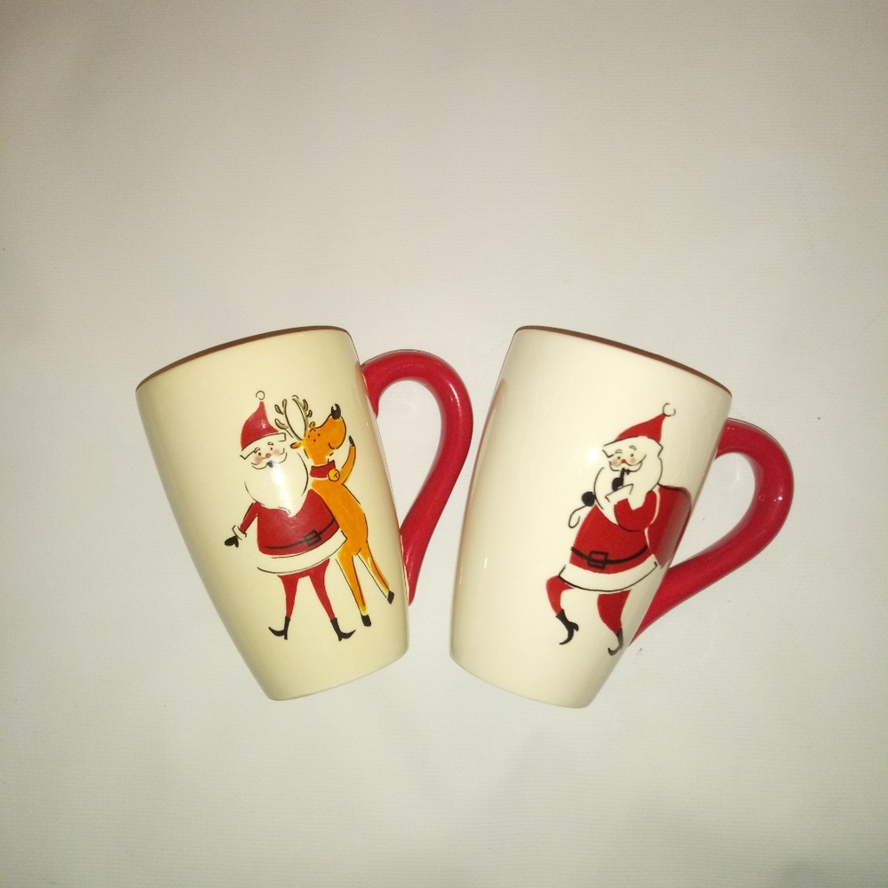 Vintage Large Santa Claus & Reindeer Mugs